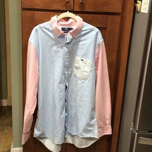 Vineyard Vines Light Blue and Pink Long Sleeve Oxford Pin Stripe Preppy XL